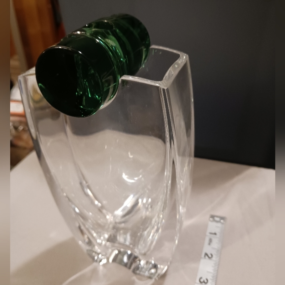 Baccarat Clear and Dark Green Glass Vase